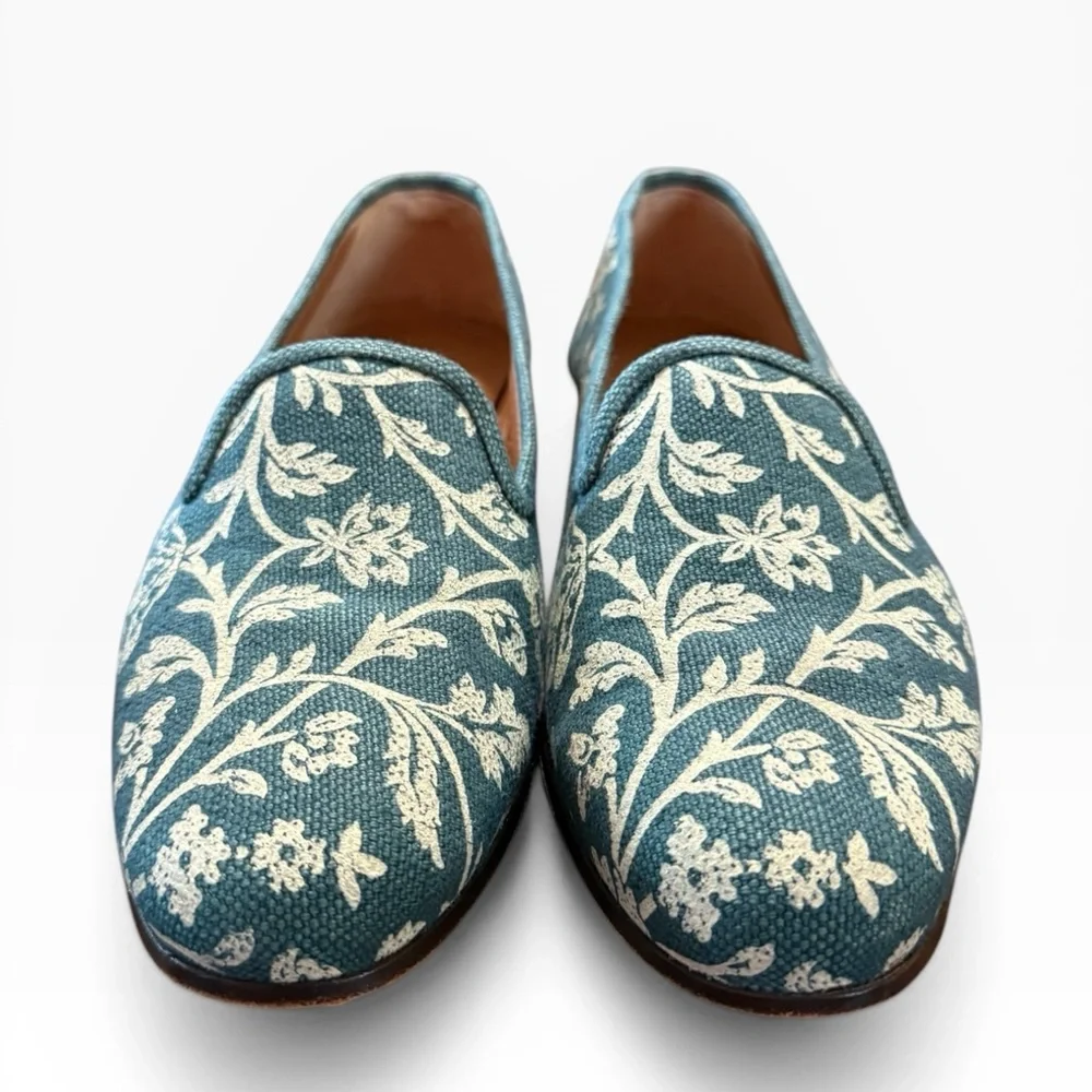 Stubbs & Wootton x Gracie Studio Green Floral Leaf Canvas Loafers Size 10